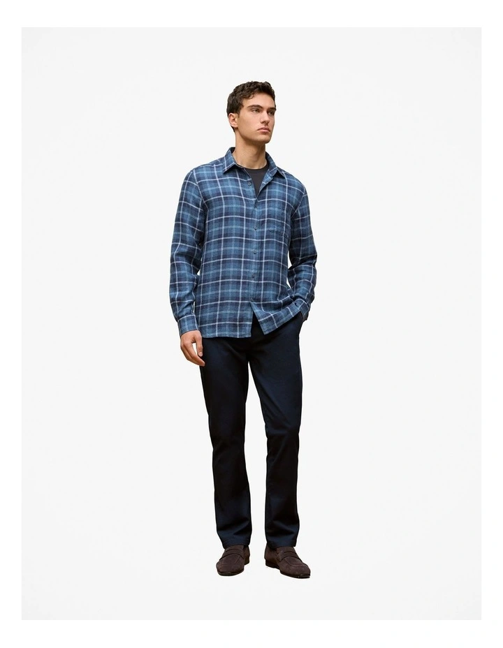 Regular Fit Linen Classic Check Shirt in Navy image 2
