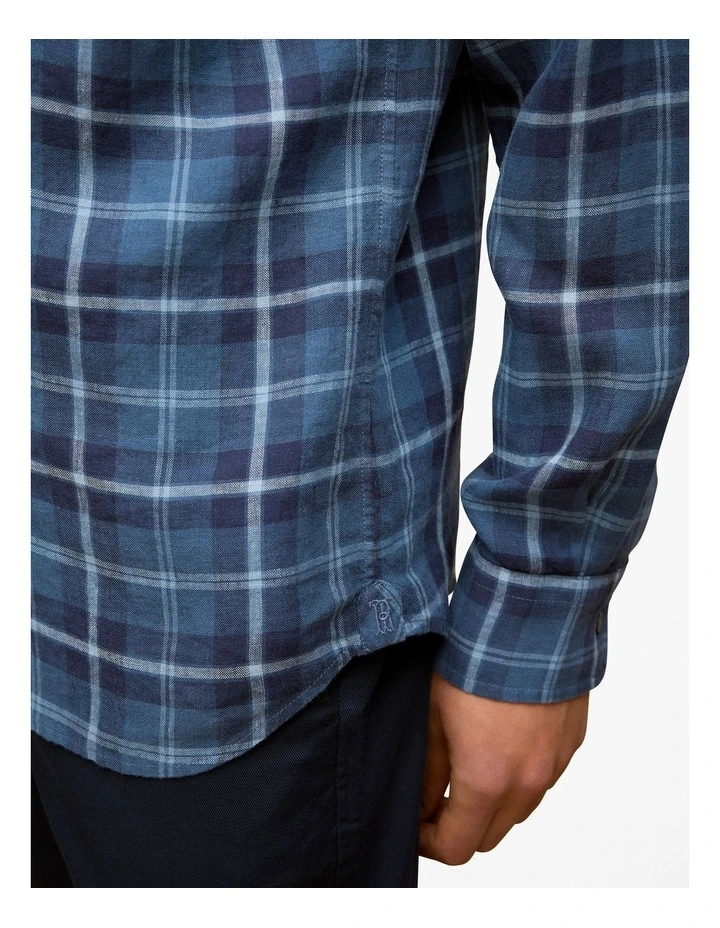 Regular Fit Linen Classic Check Shirt in Navy image 4