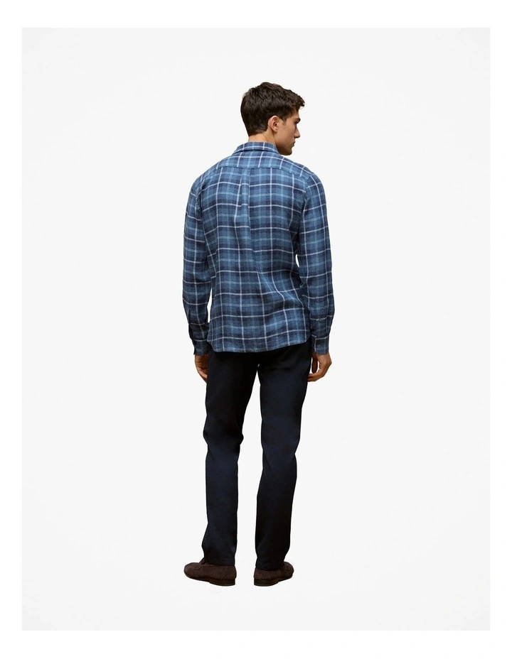 Regular Fit Linen Classic Check Shirt in Navy image 5