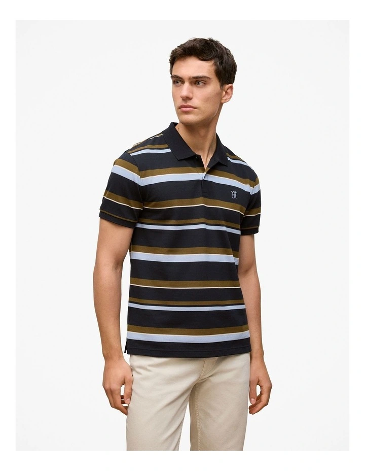 Colour Block Stripe Monogram Polo in Navy image 1