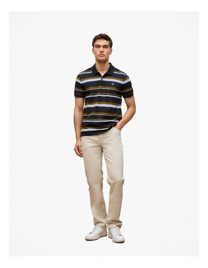 Colour Block Stripe Monogram Polo in Navy image 2