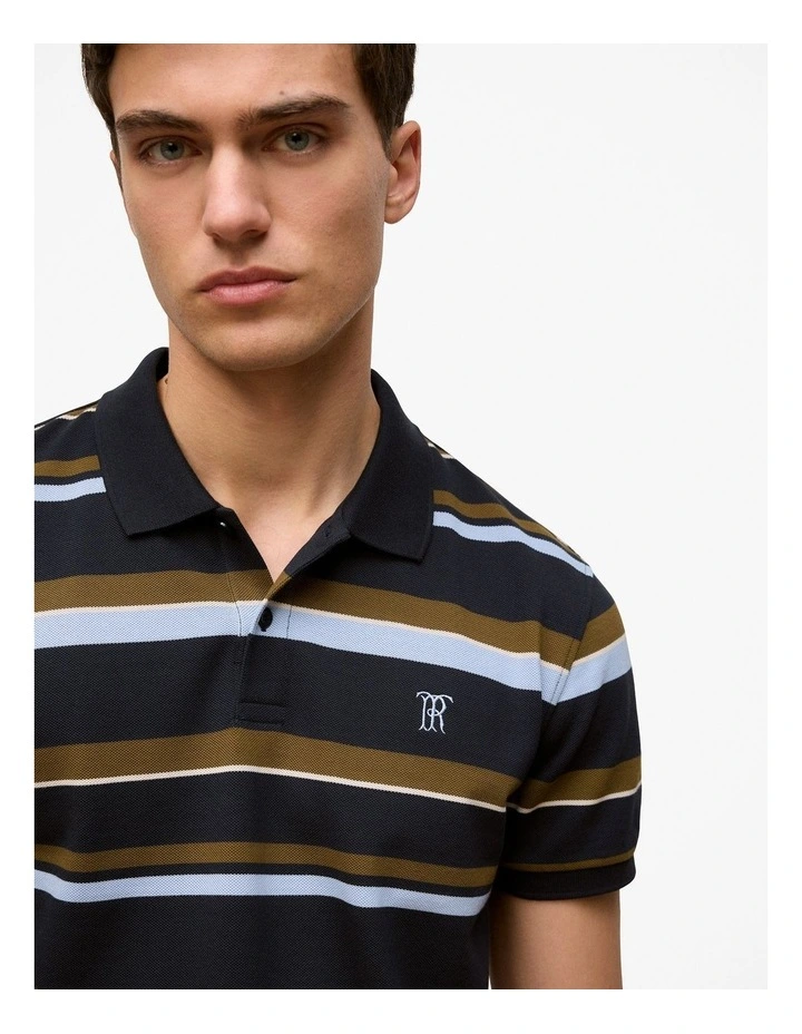 Colour Block Stripe Monogram Polo in Navy image 3