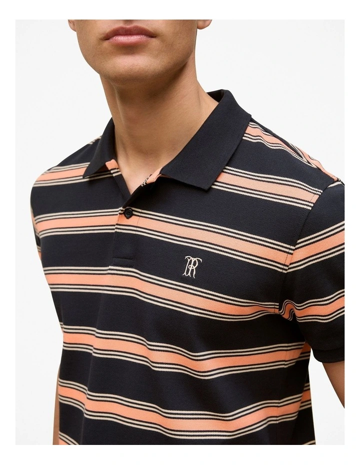 Textured Stripe Monogram Polo in Navy image 3