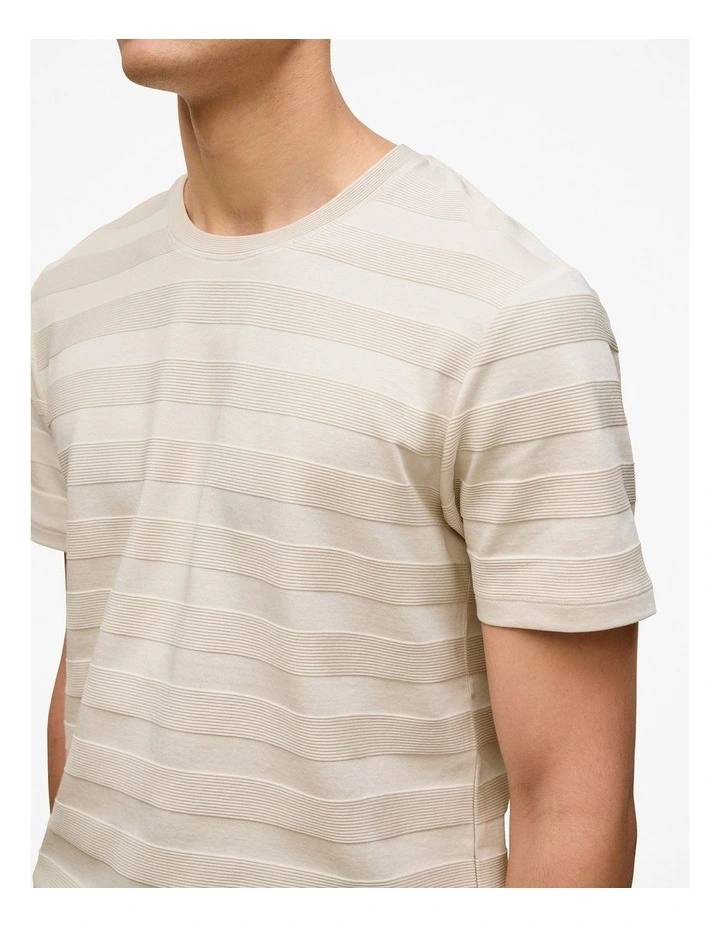 Textured Stripe Crew T-shirt in Stone image 3