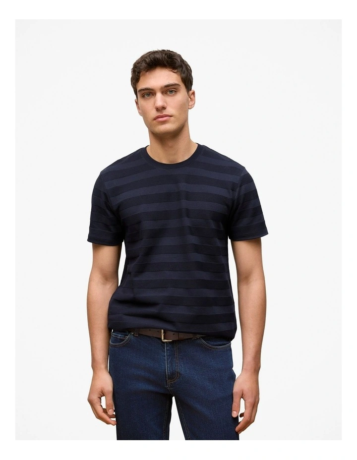 Textured Stripe Crew T-shirt in Navy image 1
