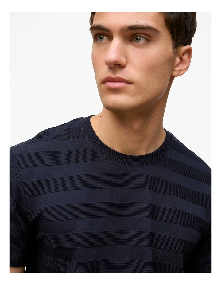 Textured Stripe Crew T-shirt in Navy image 3