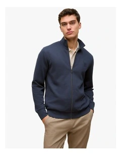 Cotton Zip Through Monogram Sweat in Navy