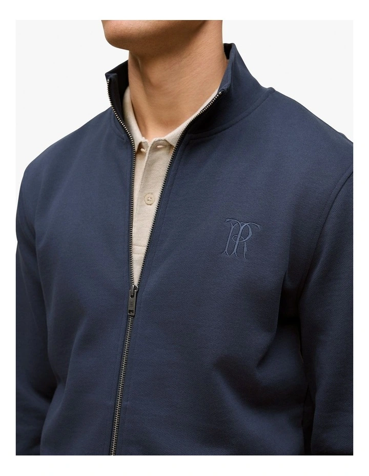 Cotton Zip Through Monogram Sweat in Navy image 4