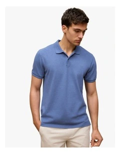 Pique Marle Monogram Polo in True Blue