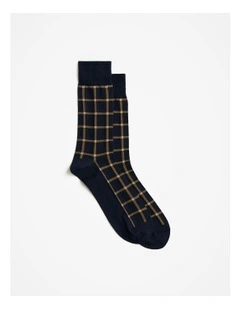 Windowpane Check Crew Sock in Navy