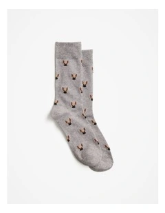 French Bulldog Crew Sock in Grey Marle