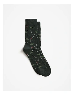 Golf Crew Sock in Woodland Green