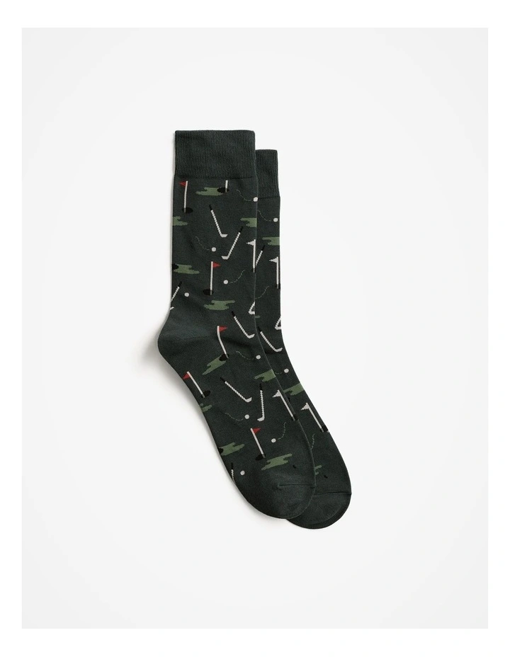 Golf Crew Sock in Woodland Green image 1