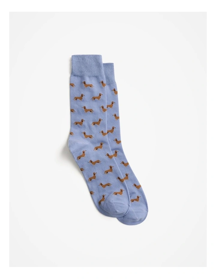 Dachshund Crew Socks in Dove Blue image 1