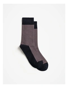 Contrast Stitch Crew Socks in Peach