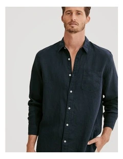Regular Fit Organically Grown Linen Shirt in Navy