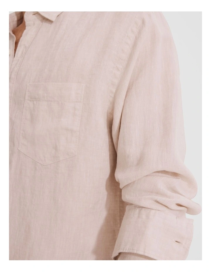 Regular Fit Organically Grown Linen Shirt in Almond image 2