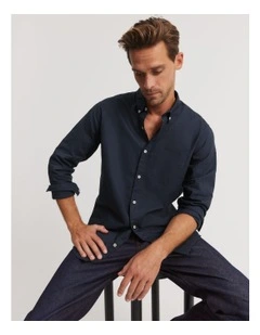 Regular Fit Washed Oxford Shirt in Navy