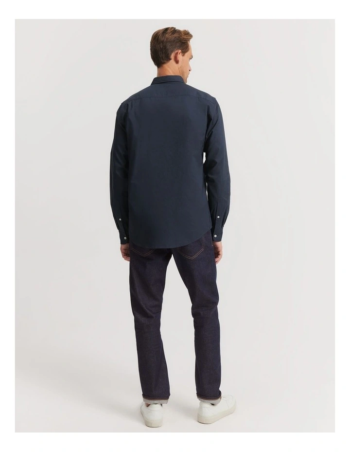 Regular Fit Washed Oxford Shirt in Navy image 5