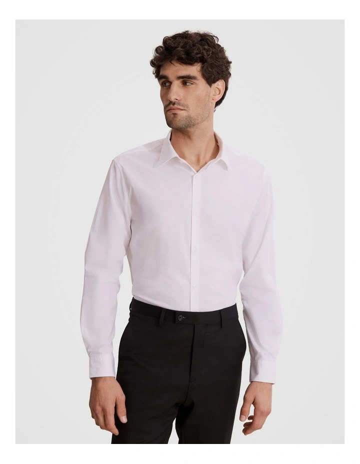Tailored Fit Poplin Stretch Shirt in White image 1