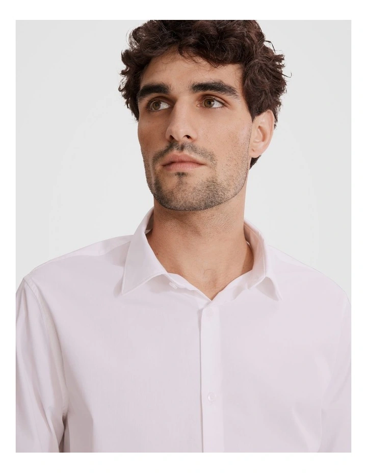 Tailored Fit Poplin Stretch Shirt in White image 3