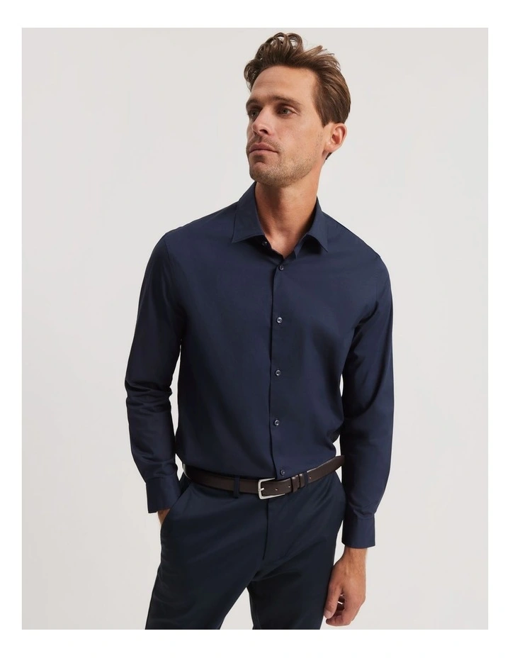 Tailored Fit Poplin Stretch Shirt in Ink image 1