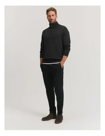 Verified Australian Cotton Half Zip Heritage Sweat in Black