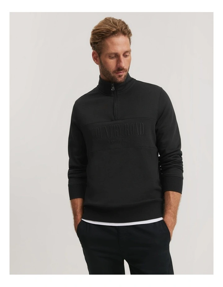 Verified Australian Cotton Half Zip Heritage Sweat in Black image 3