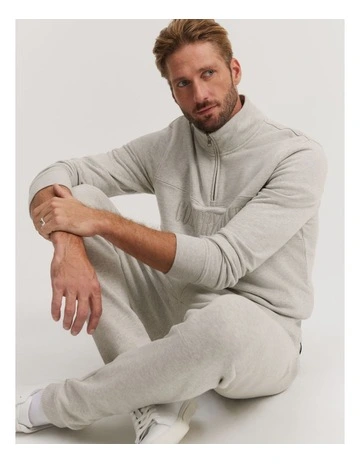Verified Australian Cotton Half Zip Heritage Sweat in Light Grey Marle