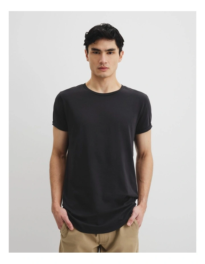 Australian Cotton Longline Garment Dyed T-shirt in Black image 2