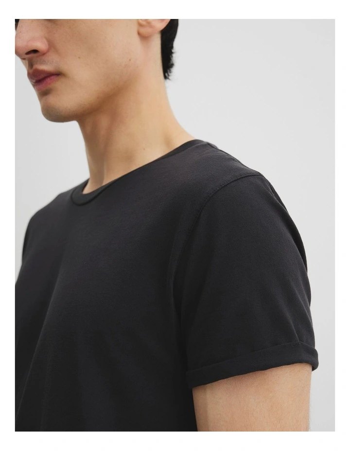 Australian Cotton Longline Garment Dyed T-shirt in Black image 3