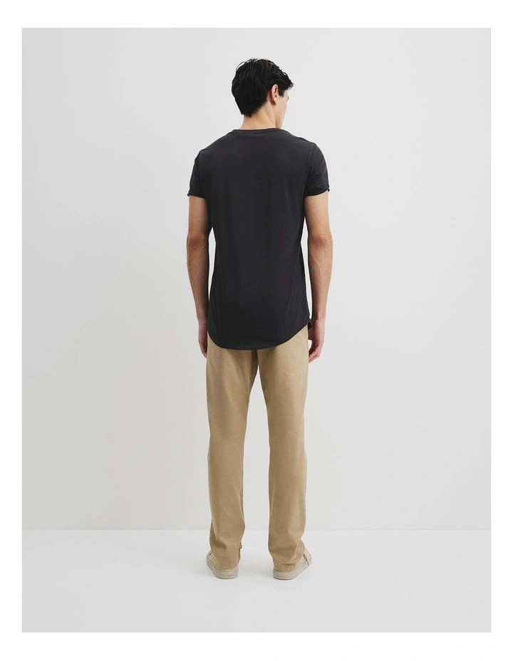 Australian Cotton Longline Garment Dyed T-shirt in Black image 4