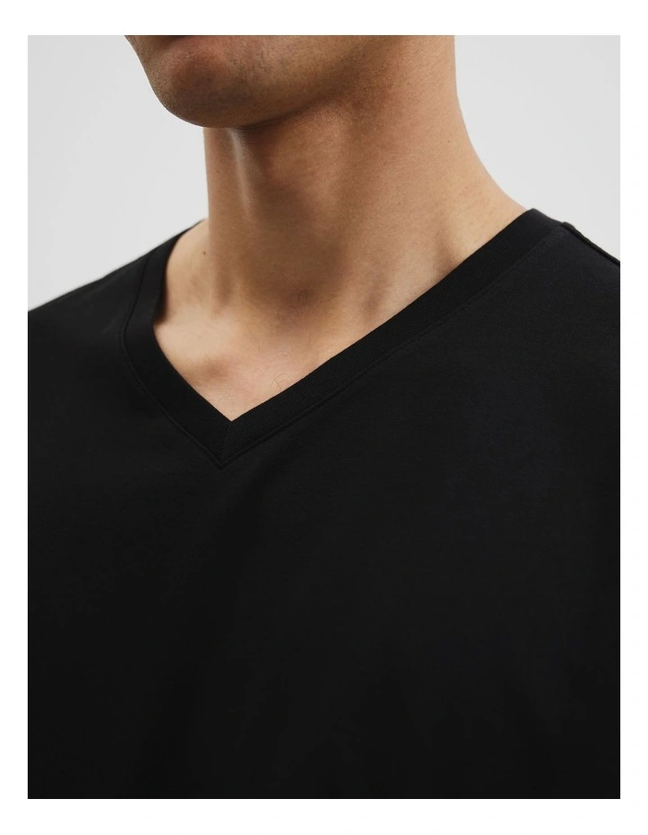 Pima Cotton V-Neck T-shirt in Black image 3