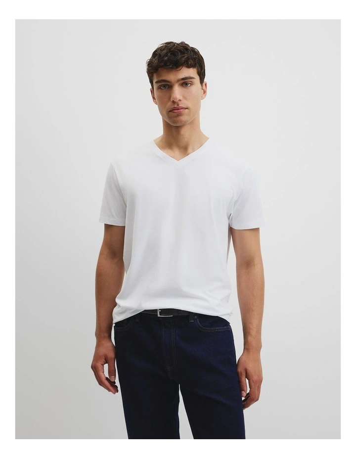 Pima Cotton V-neck T-shirt in White image 1