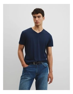 Pima Cotton V-Neck T-shirt in Navy
