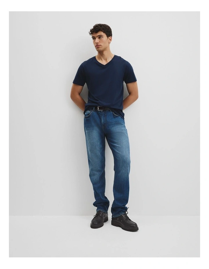 Pima Cotton V-Neck T-shirt in Navy image 2