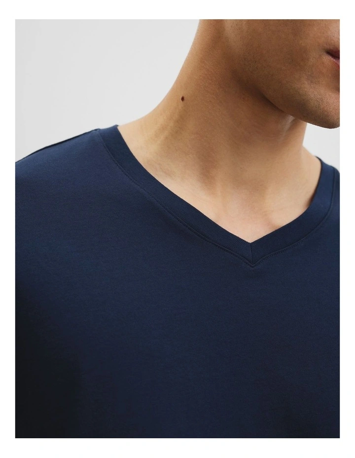 Pima Cotton V-Neck T-shirt in Navy image 3