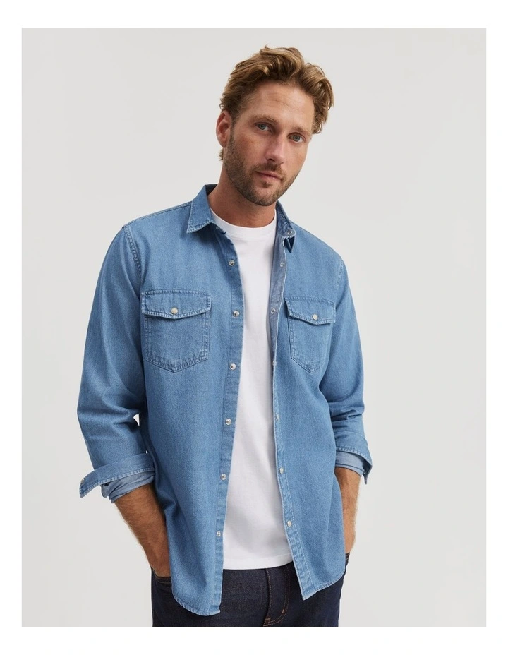Regular Fit Denim Shirt in Light Wash image 1