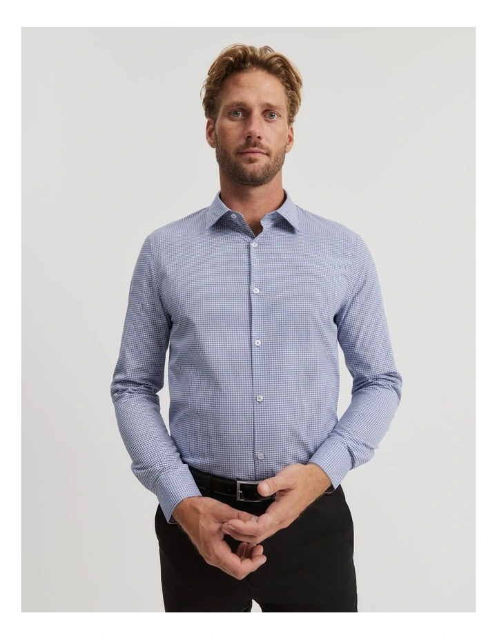 Tailored Fit Mini Check Shirt in Mist Blue image 3