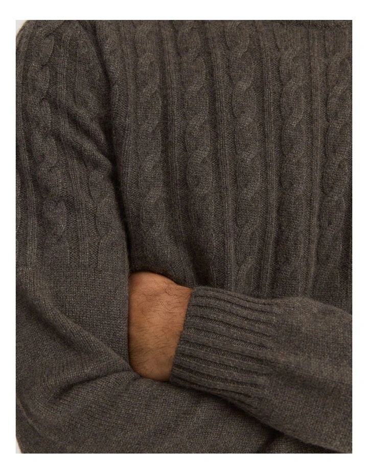 Gcs-certified Cashmere Cable Crew Knit in Dark Green Melange image 2
