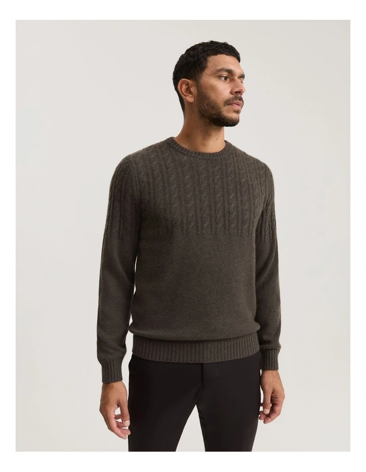 Gcs-certified Cashmere Cable Crew Knit in Dark Green Melange image 3