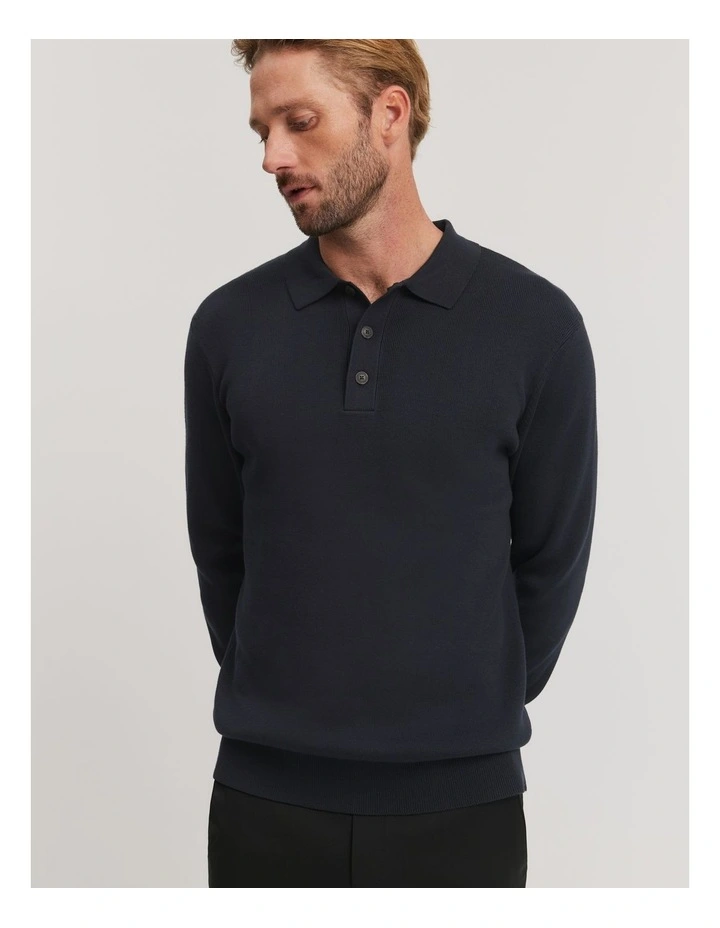 Australian Cotton Knit Polo in Navy image 1