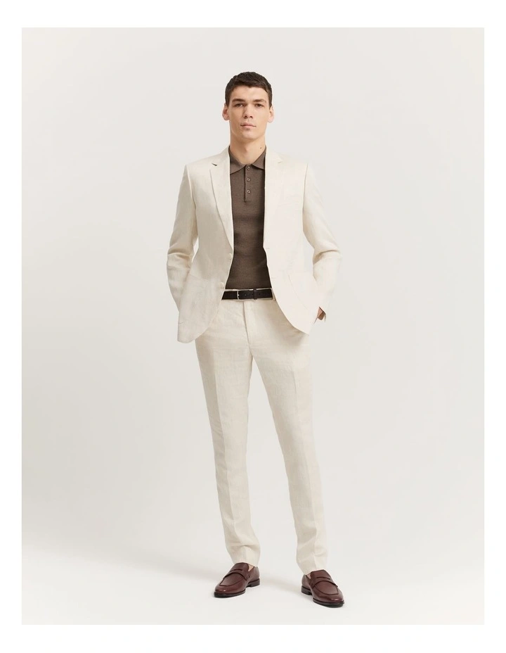 Regular Fit Linen Jacket in Stone image 1