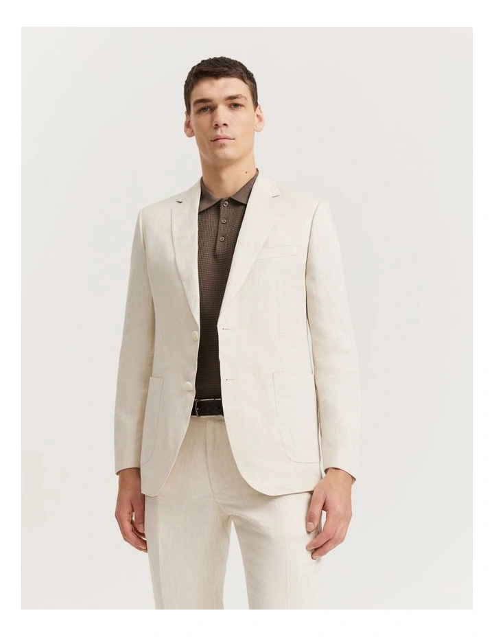 Regular Fit Linen Jacket in Stone image 2