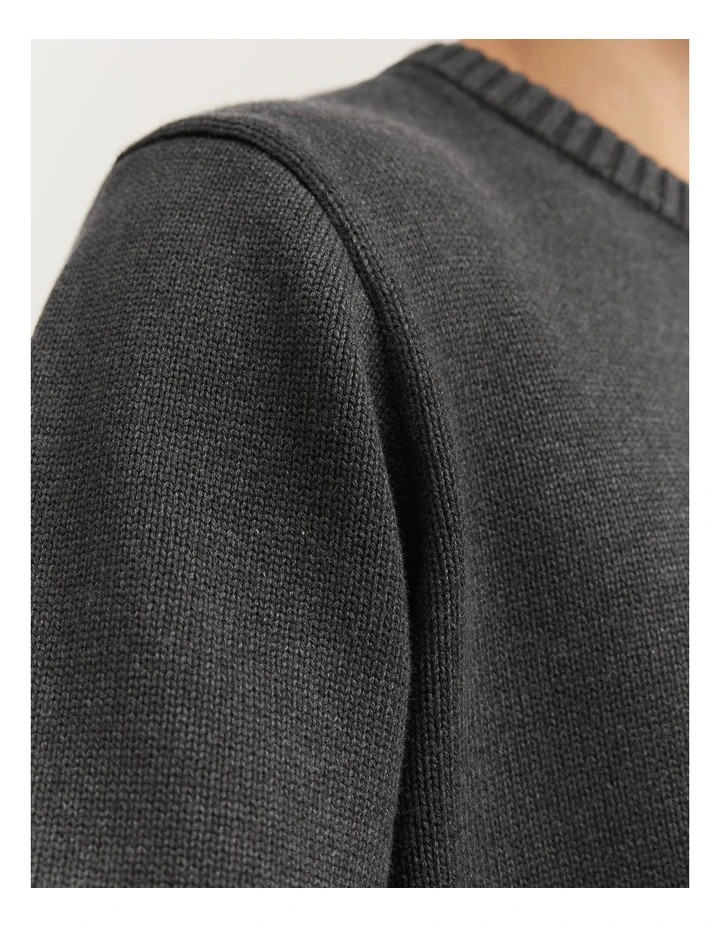 Cotton Crew Knit in Charcoal image 2