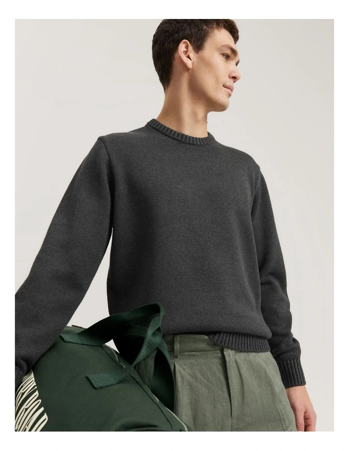 Cotton Crew Knit in Charcoal image 3