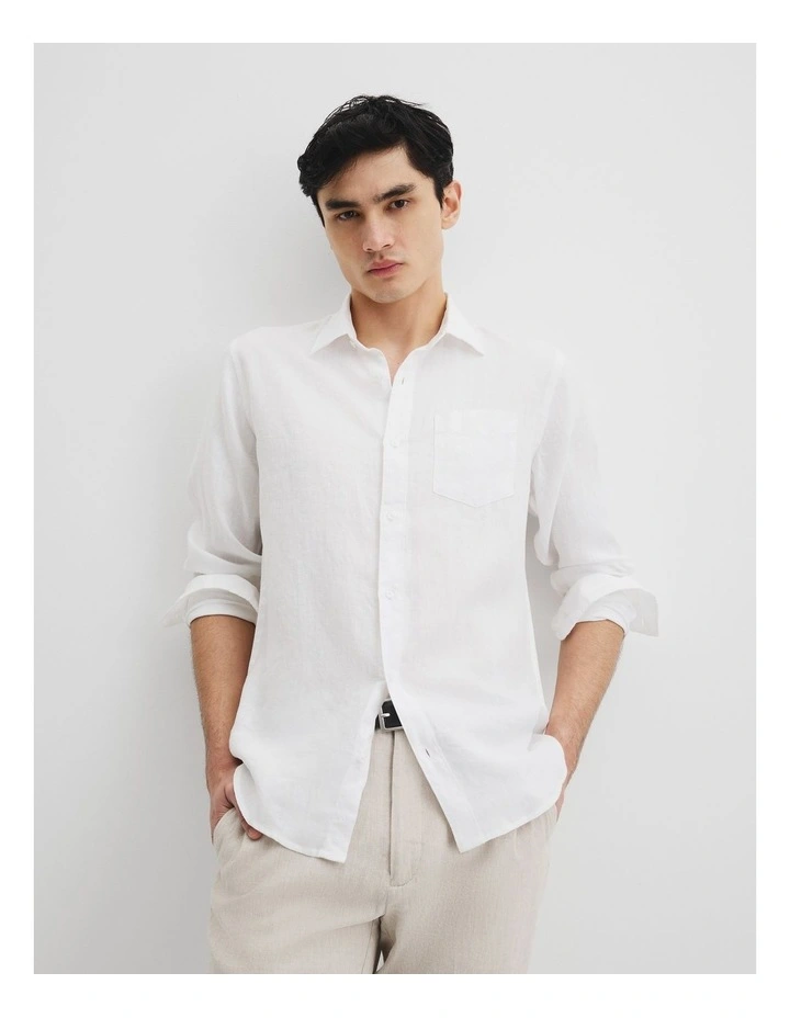 Regular Fit Organically Grown Linen Shirt in White image 1