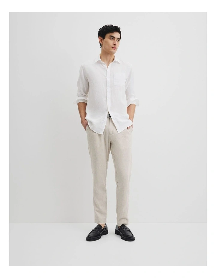 Regular Fit Organically Grown Linen Shirt in White image 3