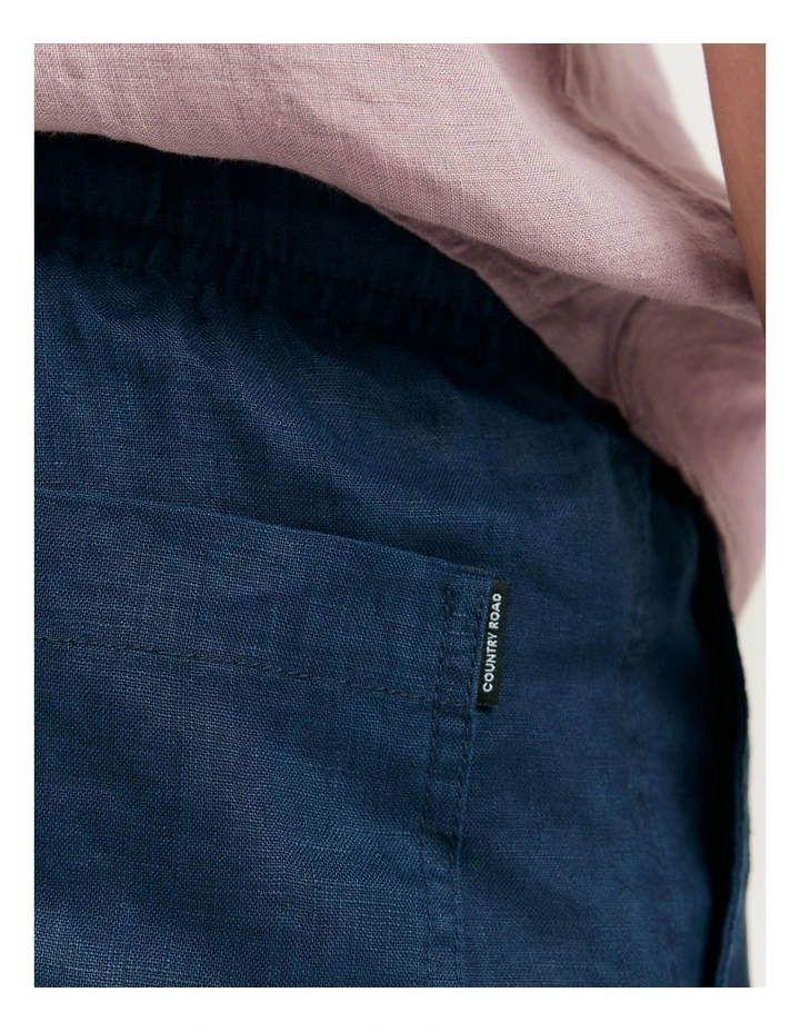 Organically Grown Linen Drawcord Short in Navy image 2