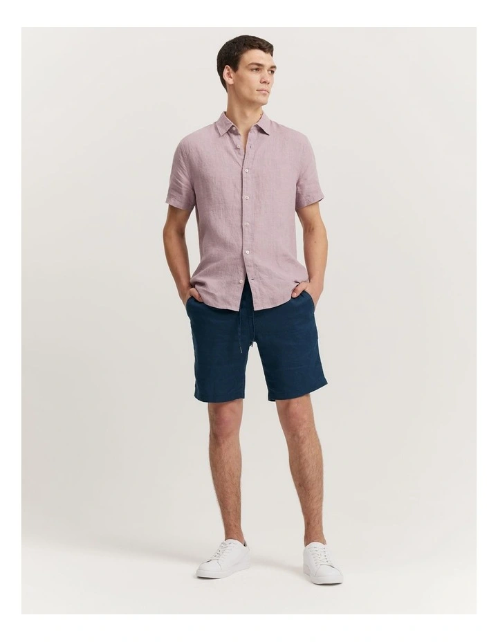 Organically Grown Linen Drawcord Short in Navy image 3